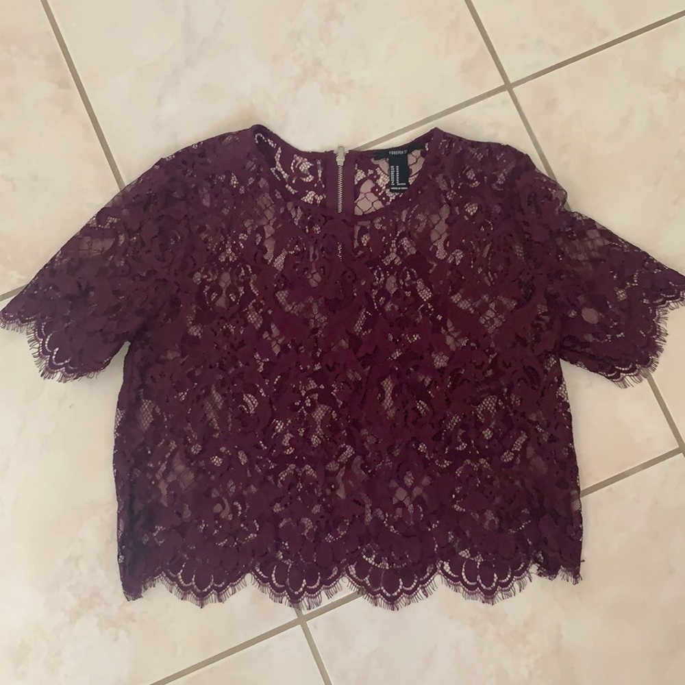 Burgundy lace crop top